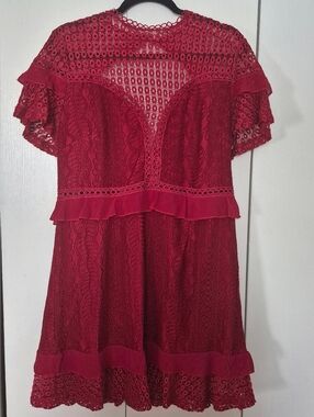 Red Lace Ruffle Mini Dress